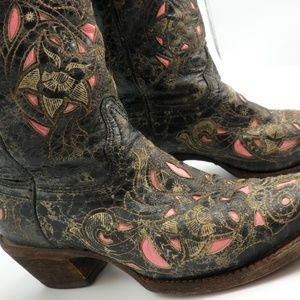 Corral Women's 6 M Laser Inlay Black Hot Pink Leat